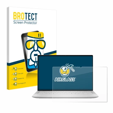 Vorderseite einer Produktverpackung mit dem Markenlogo BROTECT. Daneben ist das Gerät Dell XPS 14 9440 Touch mit dem zugehörig