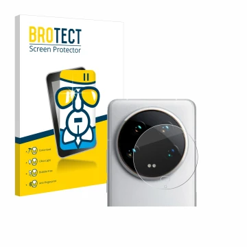 Vorderseite einer Produktverpackung mit dem Markenlogo BROTECT. Daneben ist das Gerät Xiaomi 14 Ultra (NUR Kameraschutz) mit d