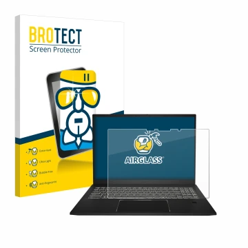 Vorderseite einer Produktverpackung mit dem Markenlogo BROTECT. Daneben ist das Gerät MSI Summit E16 AI Studio mit dem zugehör