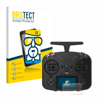 Vorderseite einer Produktverpackung mit dem Markenlogo BROTECT. Daneben ist das Gerät FrSky TWIN X14 mit dem zugehörigen Displ