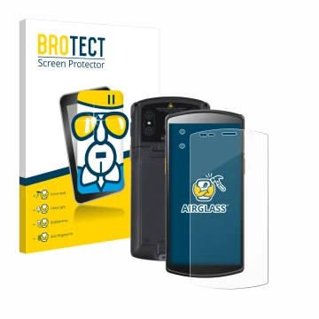 Vorderseite einer Produktverpackung mit dem Markenlogo BROTECT. Daneben ist das Gerät Urovo DT50 5,7