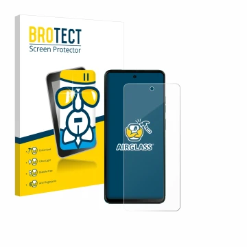Vorderseite einer Produktverpackung mit dem Markenlogo BROTECT. Daneben ist das Gerät Motorola Moto G04s mit dem zugehörigen D