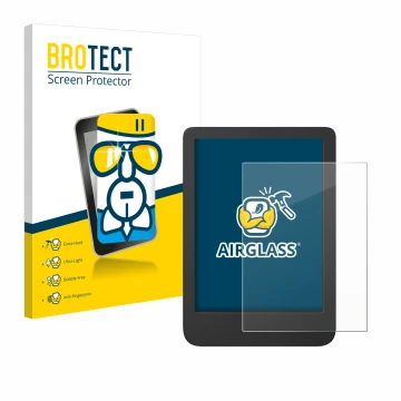 Vorderseite einer Produktverpackung mit dem Markenlogo BROTECT. Daneben ist das Gerät Tolino Shine 5 Color 2024 mit dem zugehö