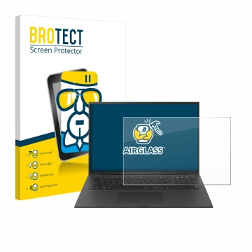 Vorderseite einer Produktverpackung mit dem Markenlogo BROTECT. Daneben ist das Gerät LG gram Pro 17 2024 mit dem zugehörigen 