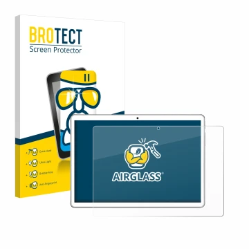 Vorderseite einer Produktverpackung mit dem Markenlogo BROTECT. Daneben ist das Gerät niuniutab KT107 mit dem zugehörigen Disp