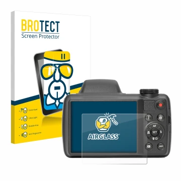 Vorderseite einer Produktverpackung mit dem Markenlogo BROTECT. Daneben ist das Gerät Kodak Pixpro AZ528 mit dem zugehörigen D