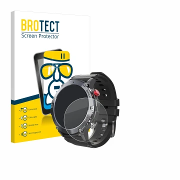Vorderseite einer Produktverpackung mit dem Markenlogo BROTECT. Daneben ist das Gerät Darmowade Smartwatch 1.32
