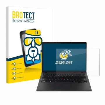 Vorderseite einer Produktverpackung mit dem Markenlogo BROTECT. Daneben ist das Gerät Lenovo ThinkPad T14s Gen 5 mit dem zugeh