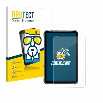 Vorderseite einer Produktverpackung mit dem Markenlogo BROTECT. Daneben ist das Gerät Ulefone Armor Pad 3 Pro mit dem zugehöri