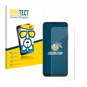 Vorderseite einer Produktverpackung mit dem Markenlogo BROTECT. Daneben ist das Gerät Hotwav Note 13 mit dem zugehörigen Displ