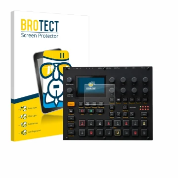 Vorderseite einer Produktverpackung mit dem Markenlogo BROTECT. Daneben ist das Gerät Elektron Digitakt II mit dem zugehörigen