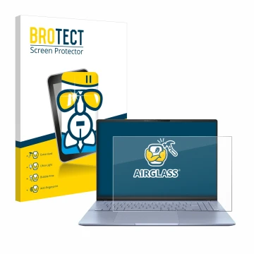 Vorderseite einer Produktverpackung mit dem Markenlogo BROTECT. Daneben ist das Gerät ASUS Vivobook S16 OLED S5606 mit dem zug