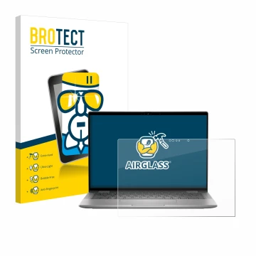 Vorderseite einer Produktverpackung mit dem Markenlogo BROTECT. Daneben ist das Gerät Dell Latitude 7350 2-in-1 mit dem zugehö
