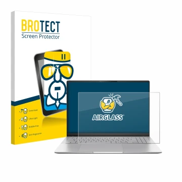 Vorderseite einer Produktverpackung mit dem Markenlogo BROTECT. Daneben ist das Gerät ASUS Vivobook S16 OLED M5606 mit dem zug