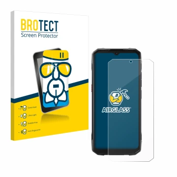 Vorderseite einer Produktverpackung mit dem Markenlogo BROTECT. Daneben ist das Gerät Hotwav Cyber 15 mit dem zugehörigen Disp