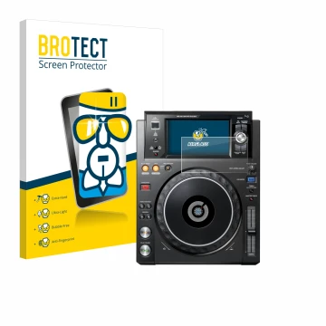 Vorderseite einer Produktverpackung mit dem Markenlogo BROTECT. Daneben ist das Gerät Pioneer XDJ -1000MK2 mit dem zugehörigen