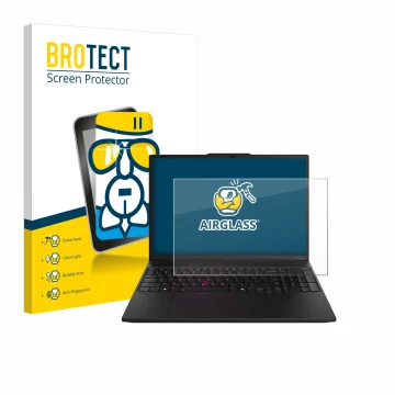 Vorderseite einer Produktverpackung mit dem Markenlogo BROTECT. Daneben ist das Gerät Lenovo ThinkPad P16s Gen 3 mit dem zugeh