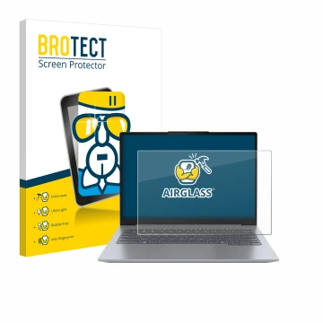 Vorderseite einer Produktverpackung mit dem Markenlogo BROTECT. Daneben ist das Gerät Lenovo ThinkBook 14 Gen 7 mit dem zugehö