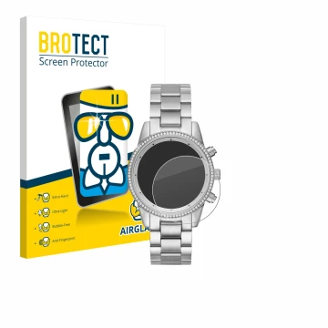 Vorderseite einer Produktverpackung mit dem Markenlogo BROTECT. Daneben ist das Gerät Michael Kors Ritz MK6428 mit dem zugehör