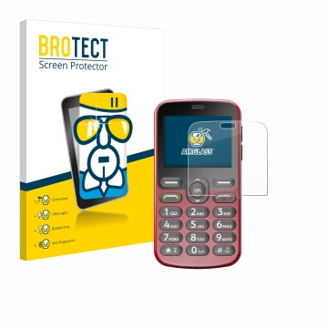 Vorderseite einer Produktverpackung mit dem Markenlogo BROTECT. Daneben ist das Gerät Doro 1880 mit dem zugehörigen Displaysch