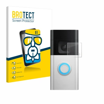 Vorderseite einer Produktverpackung mit dem Markenlogo BROTECT. Daneben ist das Gerät Ring Battery Video Doorbell Pro mit dem 