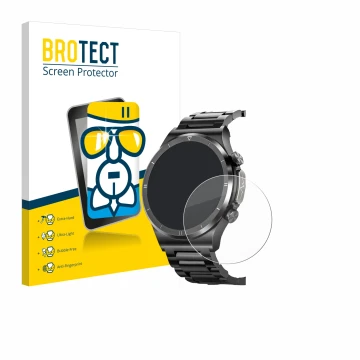 Vorderseite einer Produktverpackung mit dem Markenlogo BROTECT. Daneben ist das Gerät Powerwill Smartwatch 1.39
