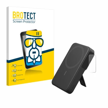 Vorderseite einer Produktverpackung mit dem Markenlogo BROTECT. Daneben ist das Gerät Anker MagGo mit dem zugehörigen Displays