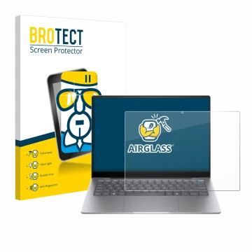 Vorderseite einer Produktverpackung mit dem Markenlogo BROTECT. Daneben ist das Gerät HP OmniBook X AI 14 mit dem zugehörigen 