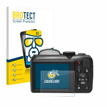 Vorderseite einer Produktverpackung mit dem Markenlogo BROTECT. Daneben ist das Gerät Kodak Pixpro AZ255 mit dem zugehörigen D