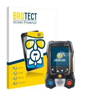 Vorderseite einer Produktverpackung mit dem Markenlogo BROTECT. Daneben ist das Gerät Testo 550s mit dem zugehörigen Displaysc