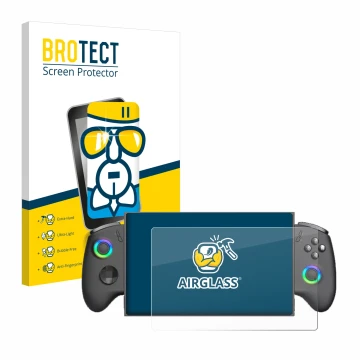 Vorderseite einer Produktverpackung mit dem Markenlogo BROTECT. Daneben ist das Gerät OneXPlayer X1 Mini mit dem zugehörigen D