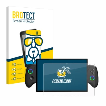 Vorderseite einer Produktverpackung mit dem Markenlogo BROTECT. Daneben ist das Gerät OneXPlayer X1 mit dem zugehörigen Displa