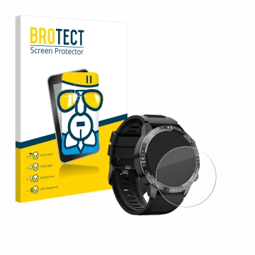 Vorderseite einer Produktverpackung mit dem Markenlogo BROTECT. Daneben ist das Gerät Sanorum Smartwatch 1.43