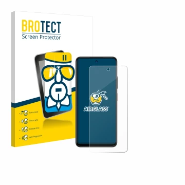 Vorderseite einer Produktverpackung mit dem Markenlogo BROTECT. Daneben ist das Gerät ZTE Blade A75 5G mit dem zugehörigen Dis