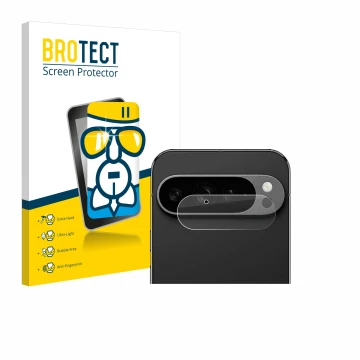 Vorderseite einer Produktverpackung mit dem Markenlogo BROTECT. Daneben ist das Gerät Google Pixel 9 Pro XL (NUR Kameraschutz)