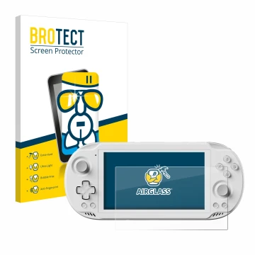 Vorderseite einer Produktverpackung mit dem Markenlogo BROTECT. Daneben ist das Gerät AYN Odin 2 Mini mit dem zugehörigen Disp