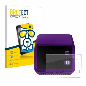 Vorderseite einer Produktverpackung mit dem Markenlogo BROTECT. Daneben ist das Gerät SkyRc Q200 neo mit dem zugehörigen Displ