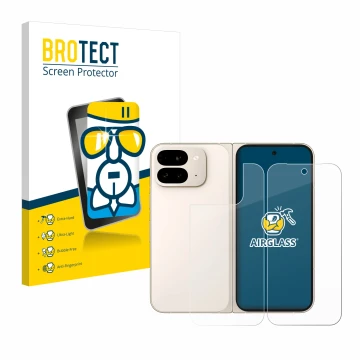 Vorderseite einer Produktverpackung mit dem Markenlogo BROTECT. Daneben ist das Gerät Google Pixel 9 Pro Fold (Display+Rücksei