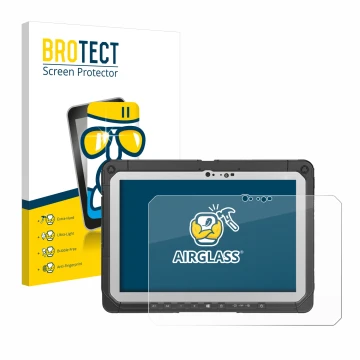 Vorderseite einer Produktverpackung mit dem Markenlogo BROTECT. Daneben ist das Gerät Panasonic Toughbook CF-20 MK2 mit dem zu