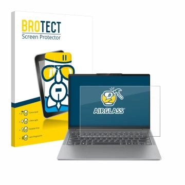 Vorderseite einer Produktverpackung mit dem Markenlogo BROTECT. Daneben ist das Gerät Lenovo IdeaPad Pro 5 14AHP9 mit dem zuge
