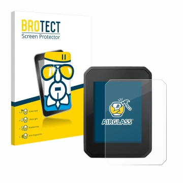 Vorderseite einer Produktverpackung mit dem Markenlogo BROTECT. Daneben ist das Gerät FIT Display Compact 2.0 mit dem zugehöri