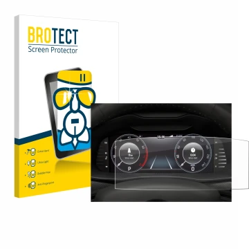 Vorderseite einer Produktverpackung mit dem Markenlogo BROTECT. Daneben ist das Gerät Skoda Virtual Cockpit 10.25