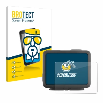 Vorderseite einer Produktverpackung mit dem Markenlogo BROTECT. Daneben ist das Gerät GoPro Hero 4k mit dem zugehörigen Displa