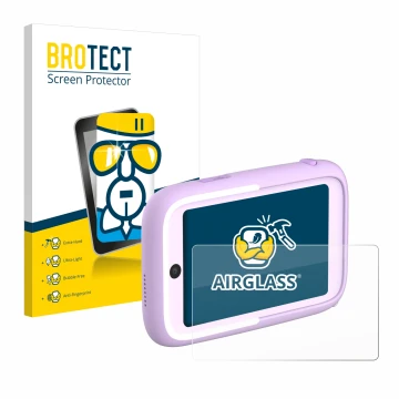 Vorderseite einer Produktverpackung mit dem Markenlogo BROTECT. Daneben ist das Gerät Myfirst Camera 50 mit dem zugehörigen Di