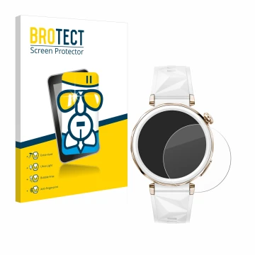 Vorderseite einer Produktverpackung mit dem Markenlogo BROTECT. Daneben ist das Gerät Huawei Watch GT 5 Pro (42 mm) mit dem zu
