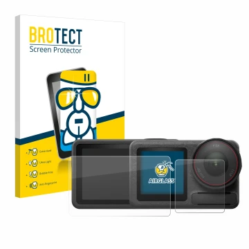 Vorderseite einer Produktverpackung mit dem Markenlogo BROTECT. Daneben ist das Gerät DJI Osmo Action 5 Pro mit dem zugehörige