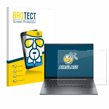 Vorderseite einer Produktverpackung mit dem Markenlogo BROTECT. Daneben ist das Gerät HP Dragonfly 13.5