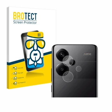 Vorderseite einer Produktverpackung mit dem Markenlogo BROTECT. Daneben ist das Gerät Xiaomi Redmi Note 13 Pro+ 5G (NUR Kamera