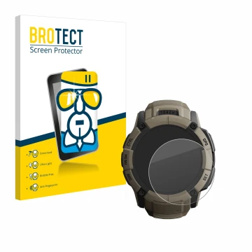 Vorderseite einer Produktverpackung mit dem Markenlogo BROTECT. Daneben ist das Gerät Garmin Instinct 2X Solar Tactical Editio