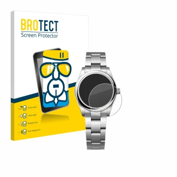 Vorderseite einer Produktverpackung mit dem Markenlogo BROTECT. Daneben ist das Gerät Rolex Oyster Perpetual 31 mit dem zugehö